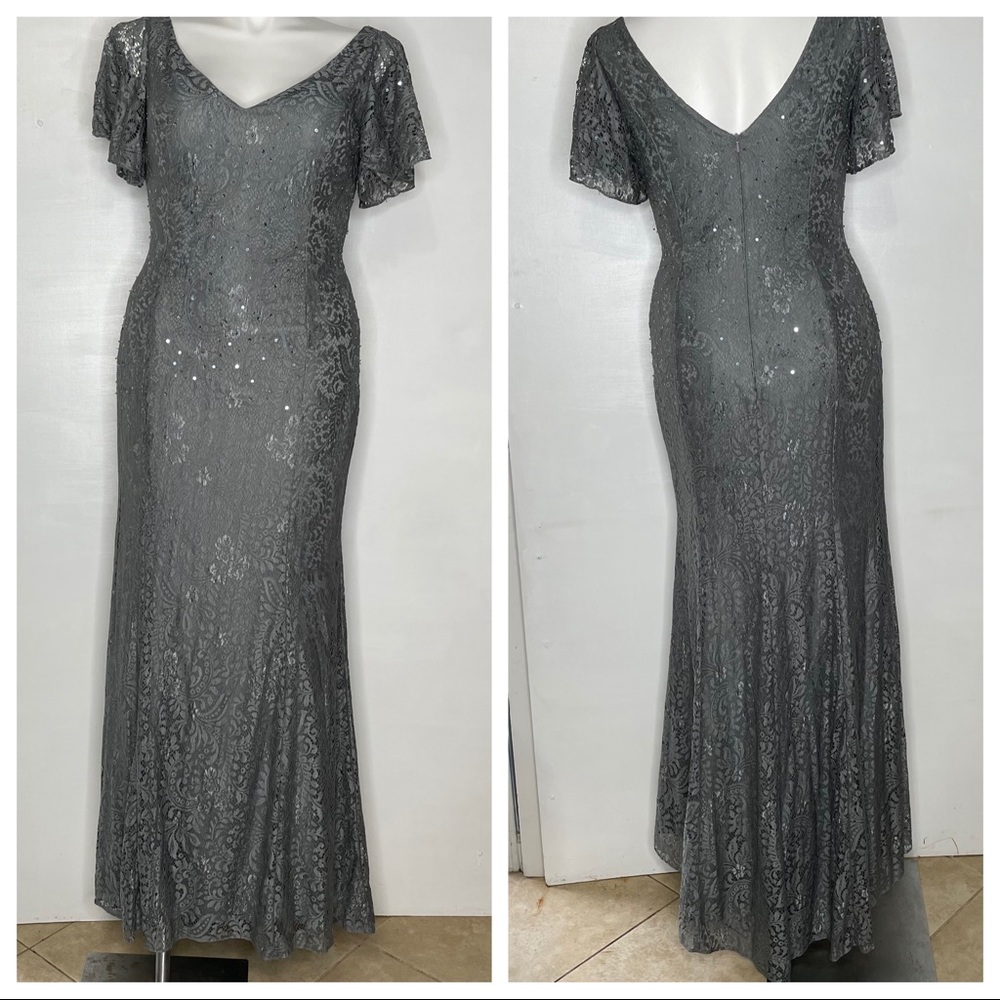 Dimitra Designs gray lace beaded formal gown
